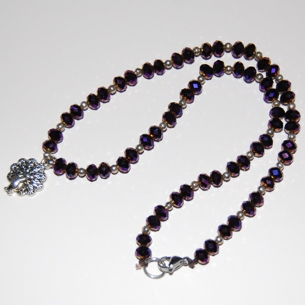 Peacock Necklace,Glass Beaded Necklace,Purple Necklace